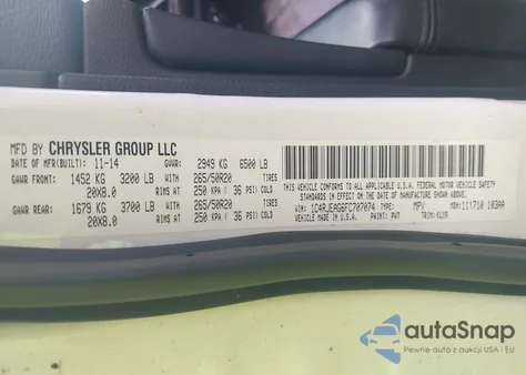 2015 Jeep Grand Cherokee Altitude z USA, uszkodzony, nr VIN 1C4RJEAG6FC707074